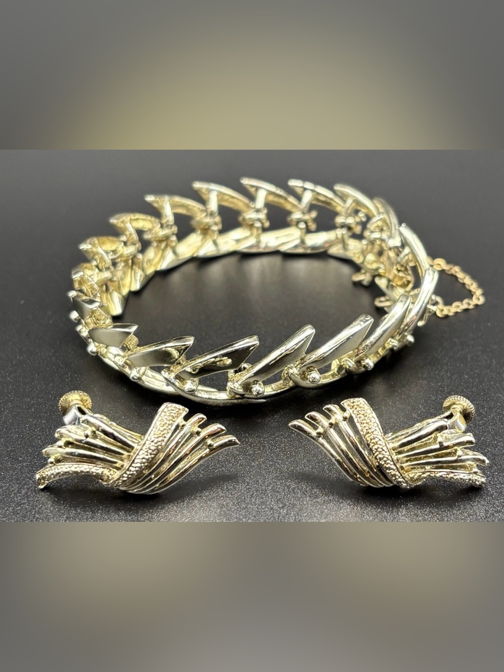 Vintage Coro Gold-Tone Bracelet and Clip Earrings Set